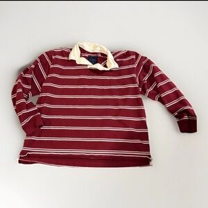 LL Bean Rugby Polo Shirt Mens XXL Cotton Red And White Striped Long Sleeve